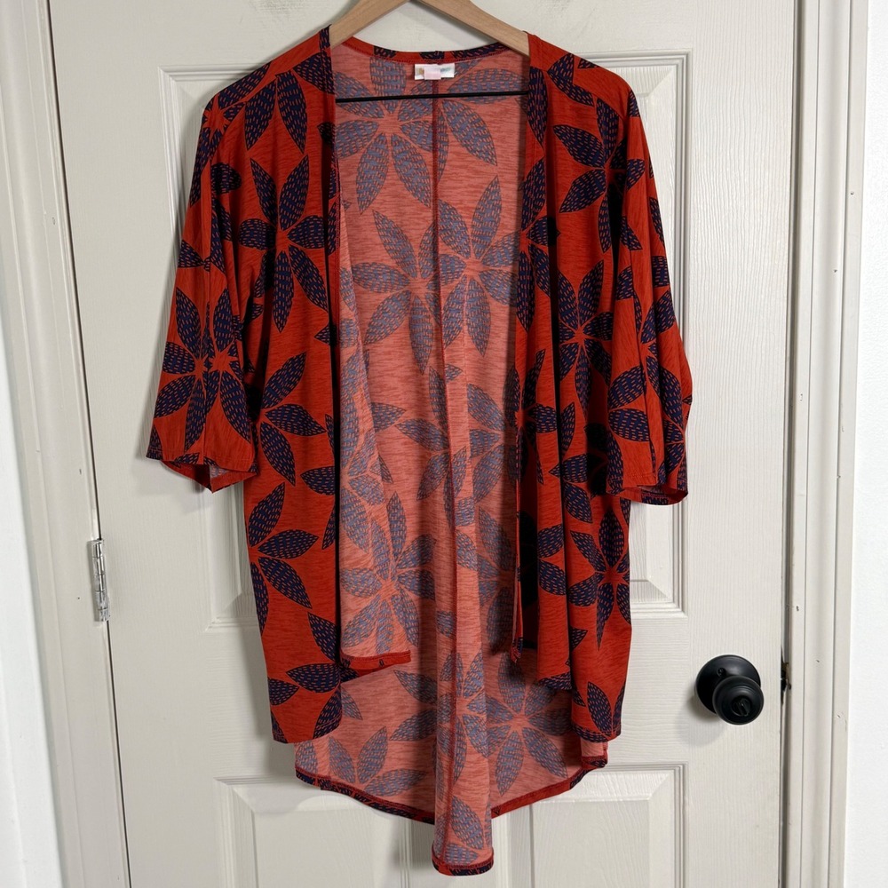 LuLaRoe Kimono Cardigan Womens Small Orange Floral‎ Open Front High Low Boho